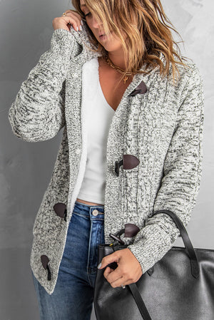 Heather Gray Fur Hood Horn Button Sweater Cardigan