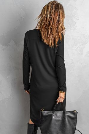 Black Selected Button Pocketed High Low Cardigan