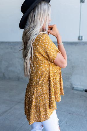 Floral Print Short Sleeve High-low Tunic Top