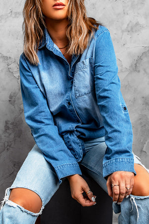 Blue Washed Pocketed Denim Shirt