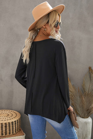 Gray Asymmetric Hemline Long Sleeve Top