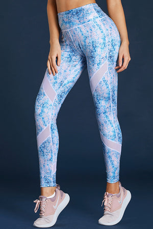 Blue Scrawl Print Women High Waist Sport Leggings