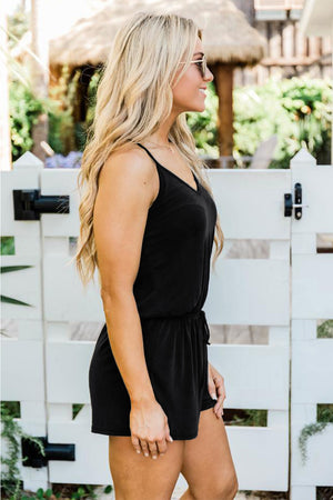 Black Spaghetti Straps V Neck Crisscross Back Romper