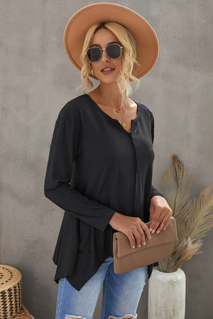 Gray Asymmetric Hemline Long Sleeve Top