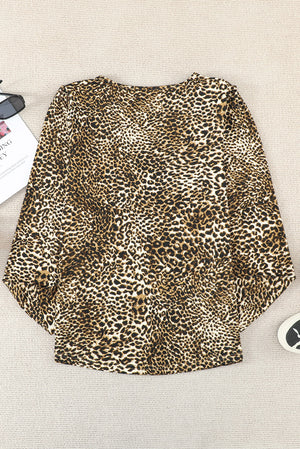 Leopard Print Sequin Pocket Long Sleeve Top