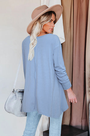 Sky Blue Asymmetric Hemline Long Sleeve Top