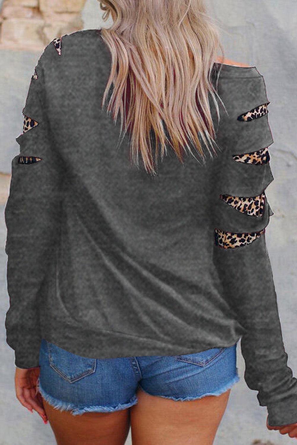 Leopard Insert Gray Sweatshirt