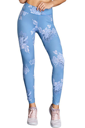 Blue High Waisted White Pattern Detail Stylish Leggings