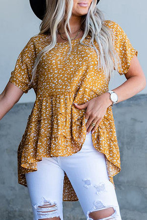 Floral Print Short Sleeve High-low Tunic Top
