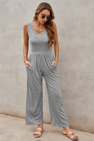 Gray Sleeveless Wide Leg Jumpsuit