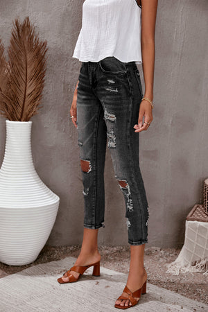 Black Washed Ripped Straight Legs Jeans