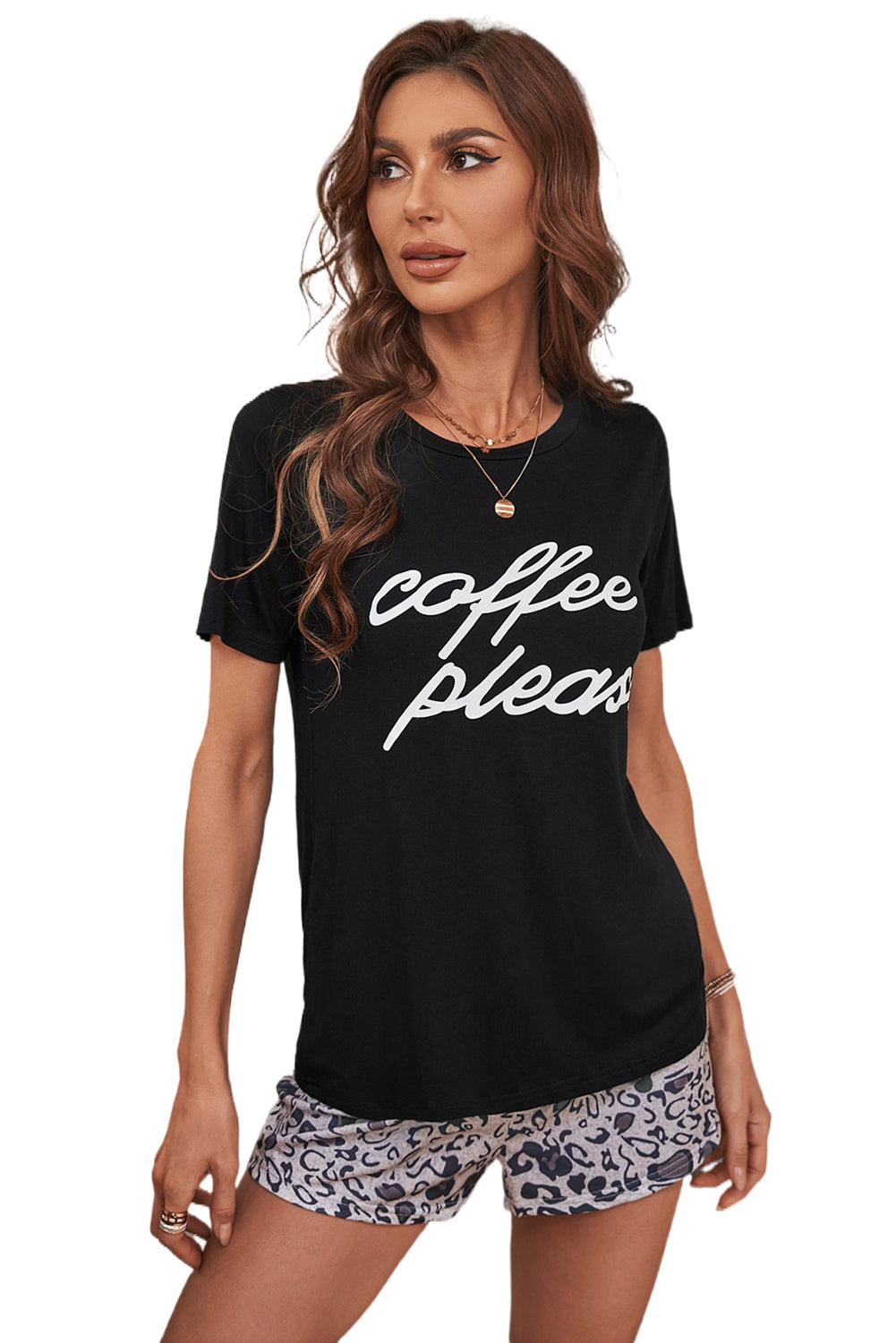 Black Coffee Please Graphic Crop Top And Shorts Lounge Set