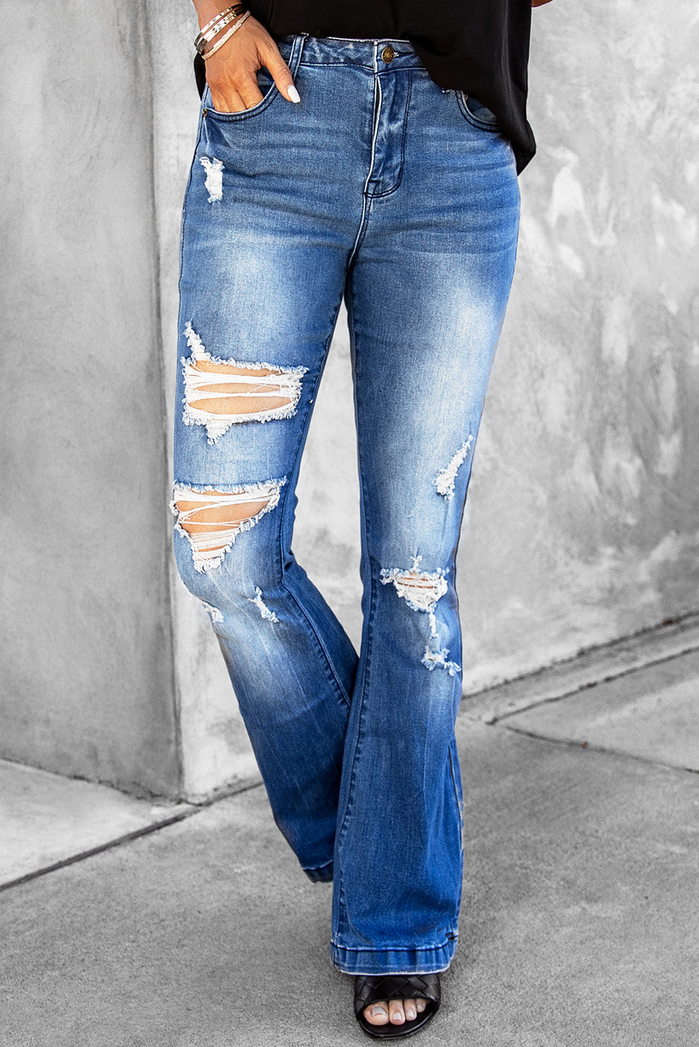 High Waist Distressed Flare Jeans