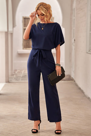 Blue Oh So Glam Belted Wide Leg Jumpsuit