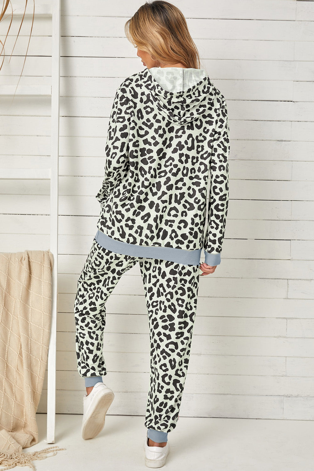 Leopard Print Hooded Top and Slim-fit Pants Loungewear