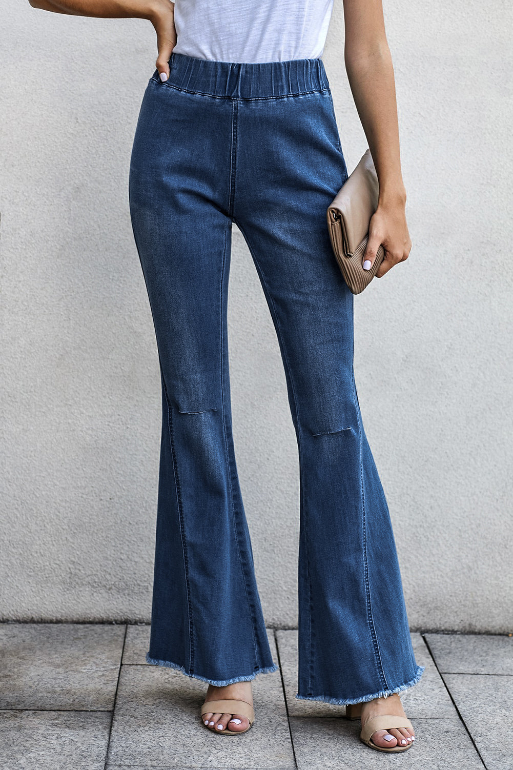 Sky Blue Distressed Bell Bottom Denim Pants