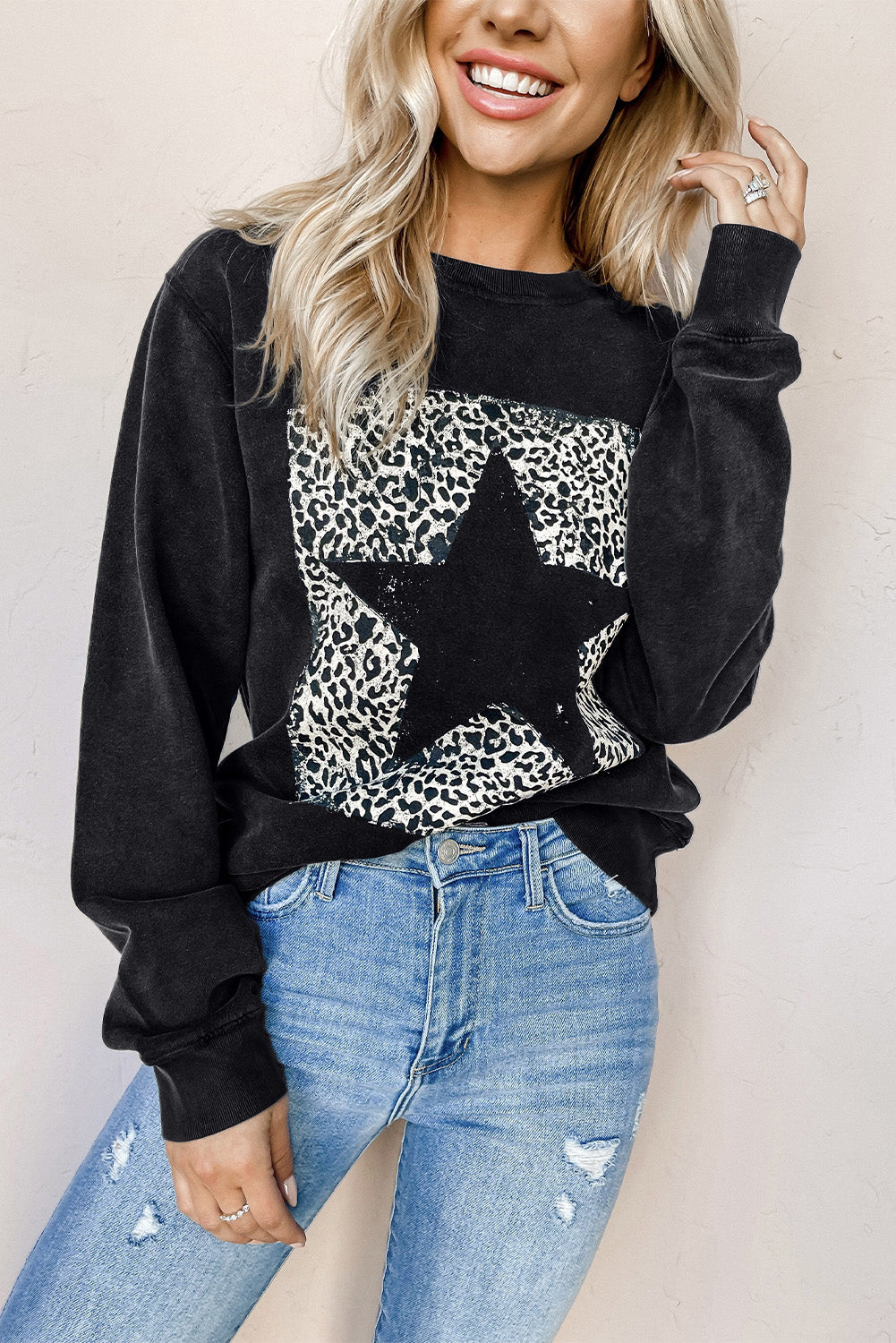 Black Leopard Star Print Sweatshirt