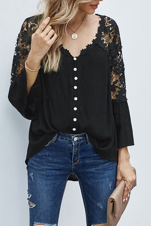Black Crochet Lace Button Top