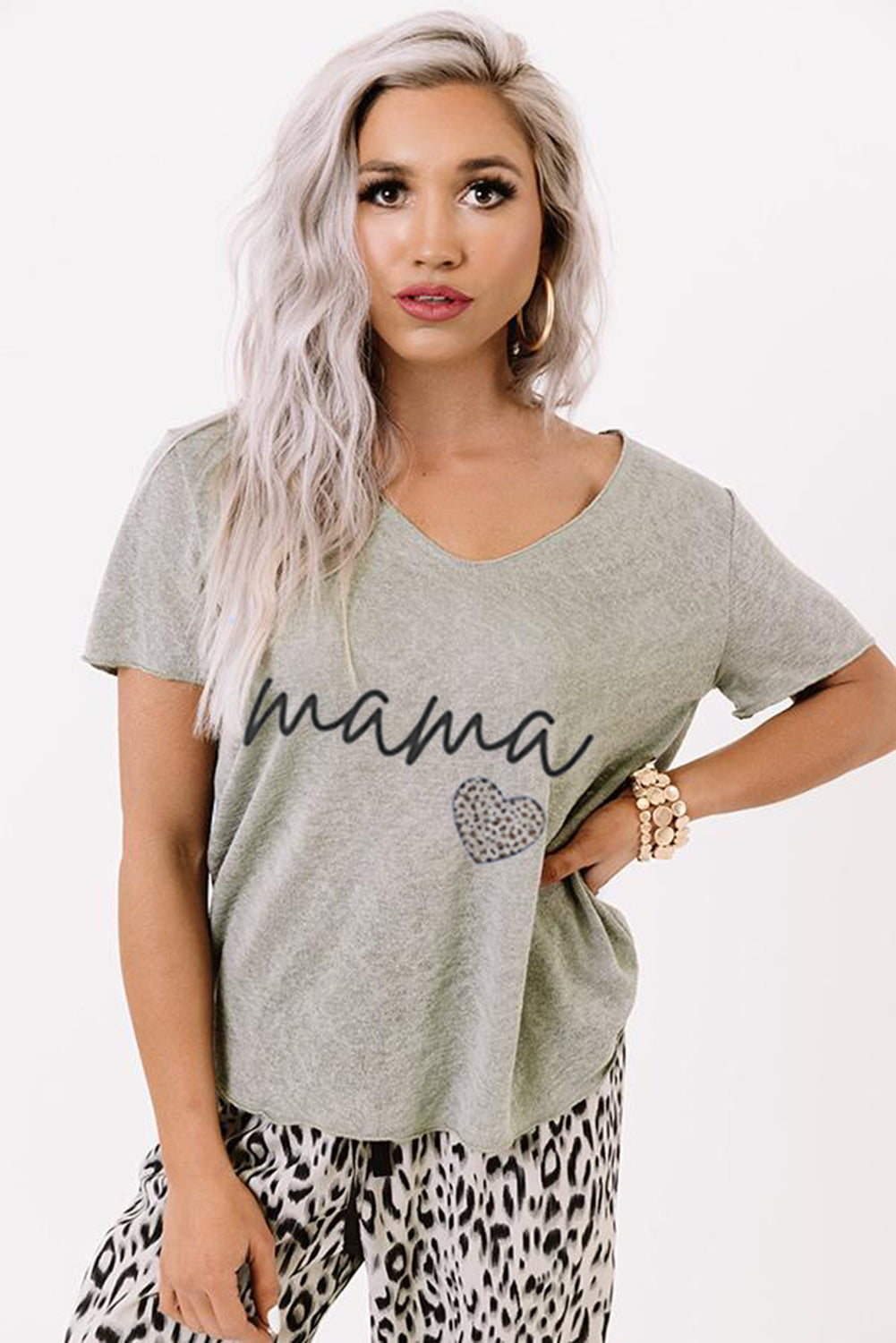 Leopard Print V Neck Elastic Waist Loose Lounge Set