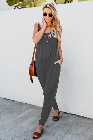 Gray Sleeveless Pocketed Harem Jumpsuit