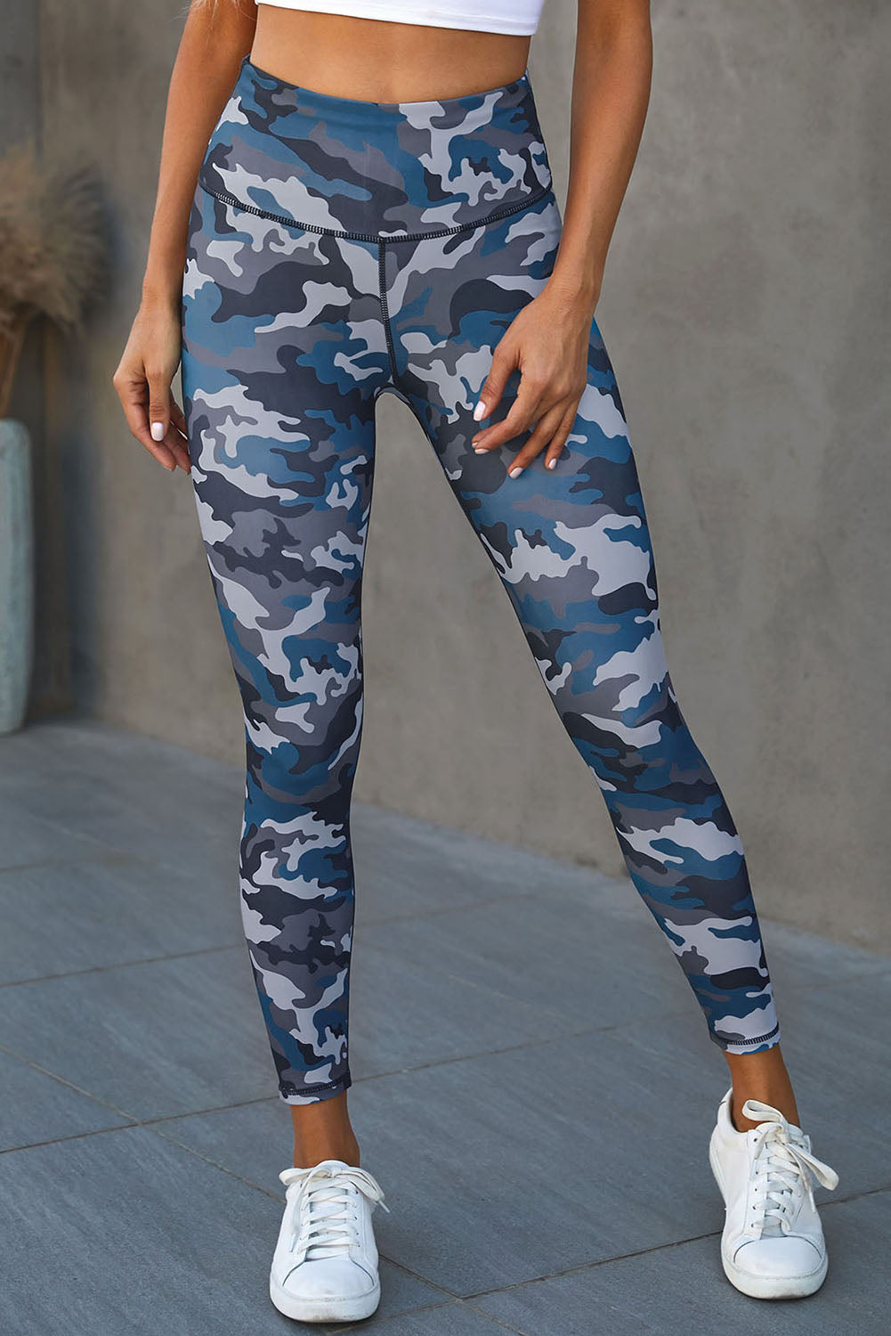 Green Mid Waist Ankle-length Camouflage Leggings