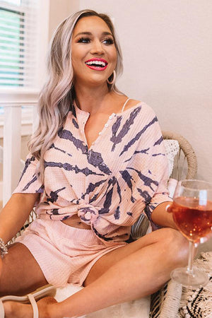 Pink Camo Print Waffle Knit Lounge Set