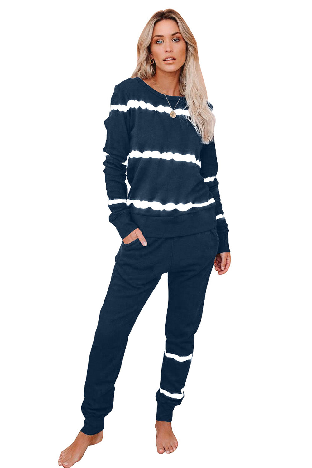 Blue Stripes Long Sleeves and Joggers Lounge Set