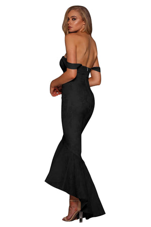 Elegant Black Strapless Lace Fishtail Evening Dress