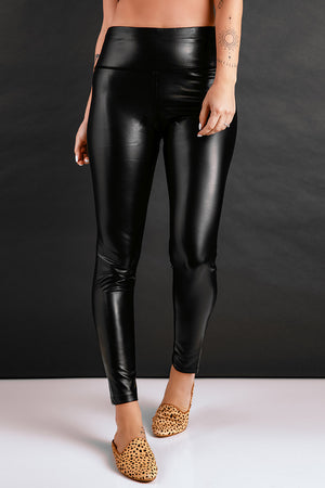 Black Faux Leather Tummy Control High Waist Leggings