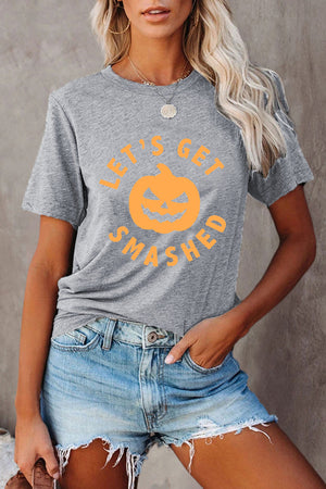 Gray LET'S GET SMASHED Pumpkin Face Graphic Tee