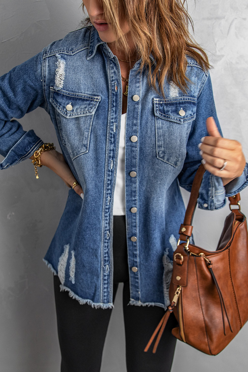 Blue Distressed Denim Jacket