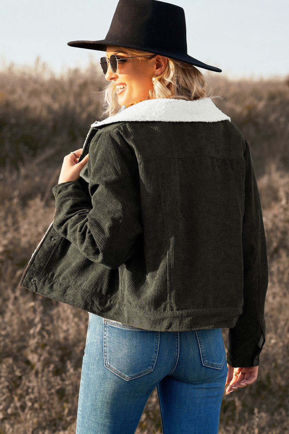 Army Green Sherpa Lining Corduroy Jacket