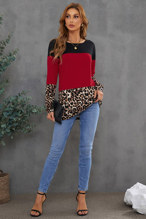 Parent Child Matching Mom's Leopard Colorblock Long Sleeve Top