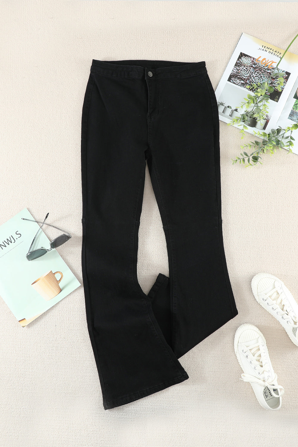 Black High Waist Pockets Bell Jeans