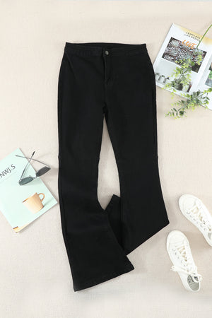 Black High Waist Pockets Bell Jeans