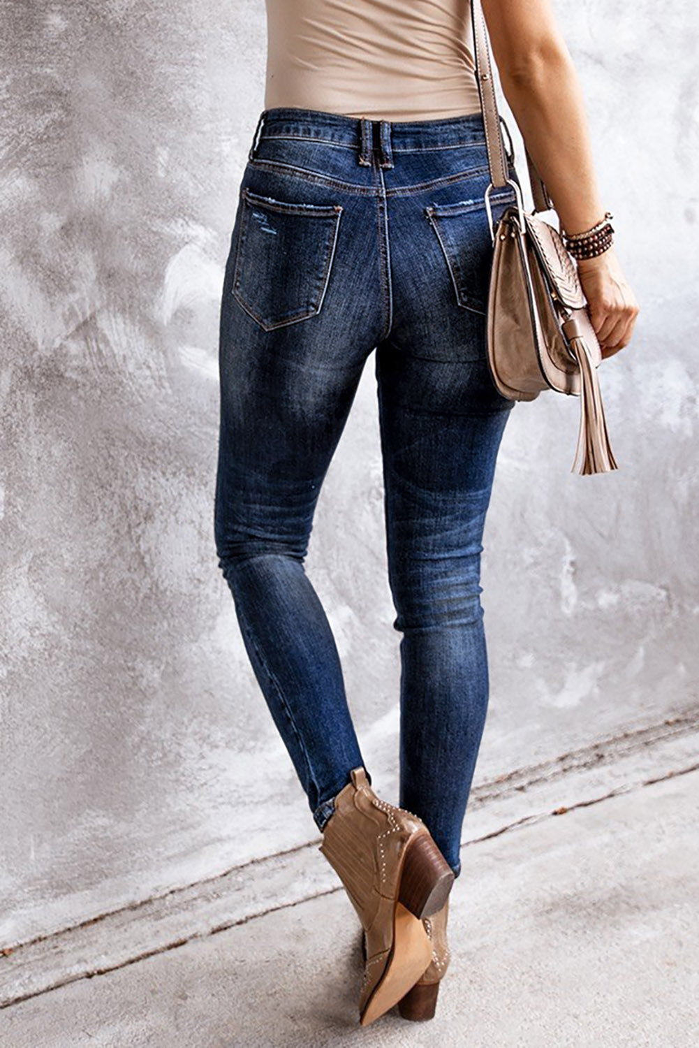 Blue Ripped High Rise Ankle Length Skinny Jeans