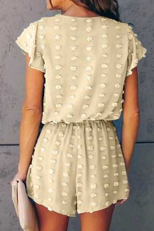 Aprciot Deep V Neck Dot Texture Short Sleeves Romper
