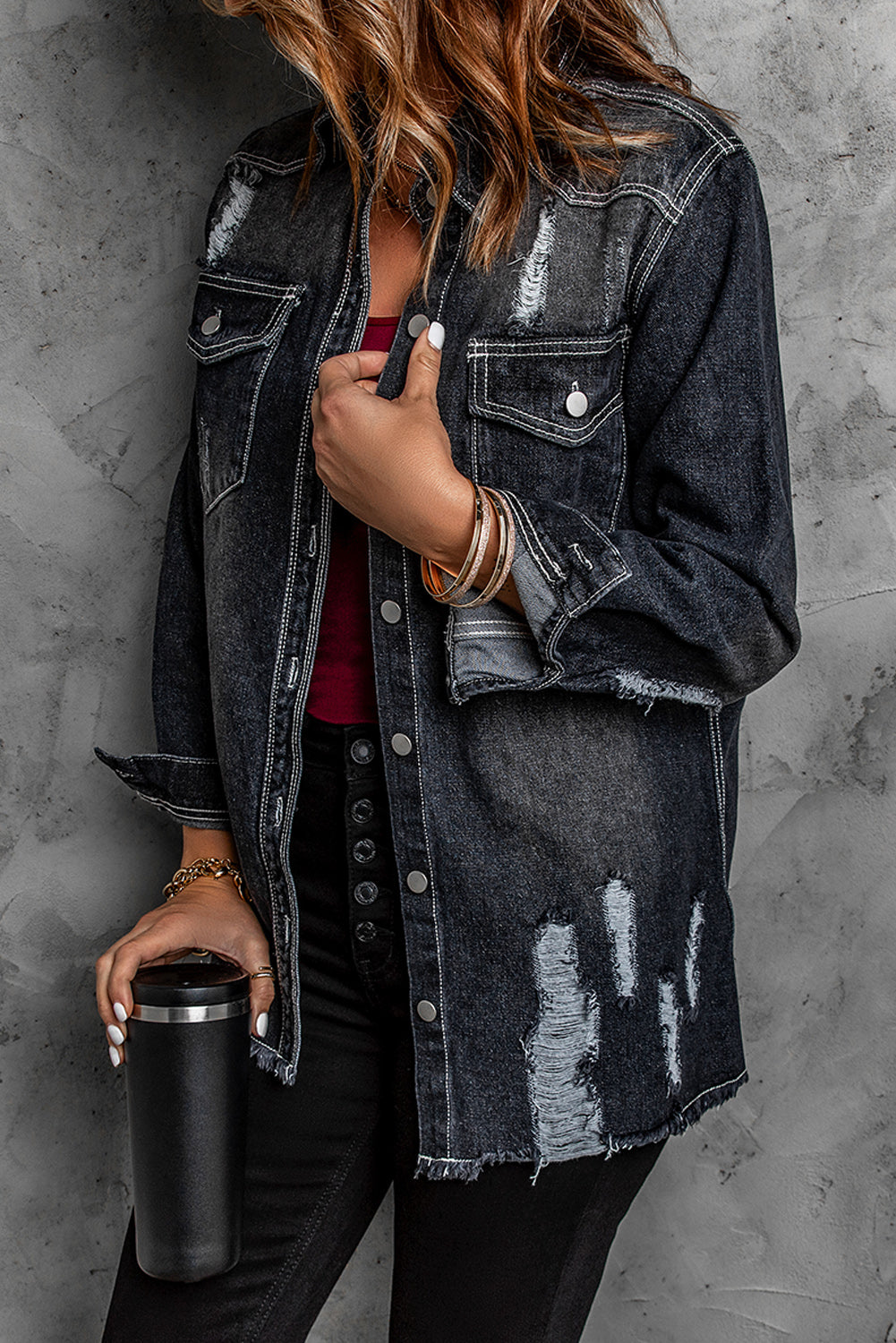 Black Distressed Denim Jacket