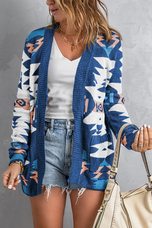 Blue Moraga Pocketed Aztec Cardigan