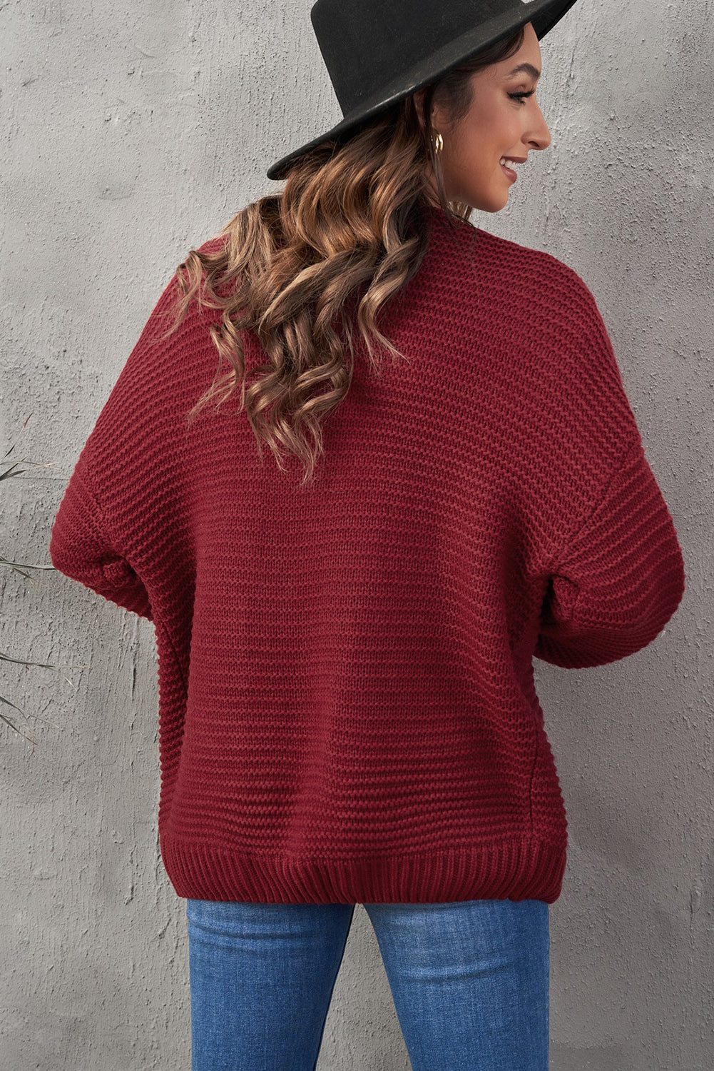 Burgundy Chunky Wide Long Sleeve Knit Cardigan