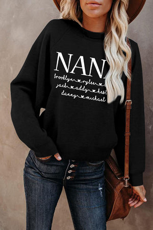 Black Letter Print O-neck Long Sleeve Pullover Sweatshirt