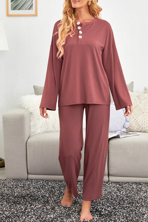 Long Sleeve Buttoned Wide Leg Lounge Wear