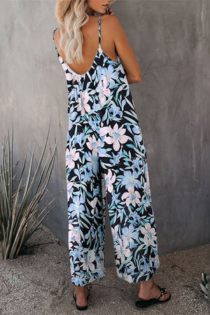 Green Floral Print Spaghetti Strap Wide Leg jumpsuit