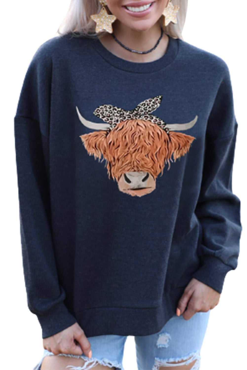 Leopard Headband Cow Print Sweatshirt