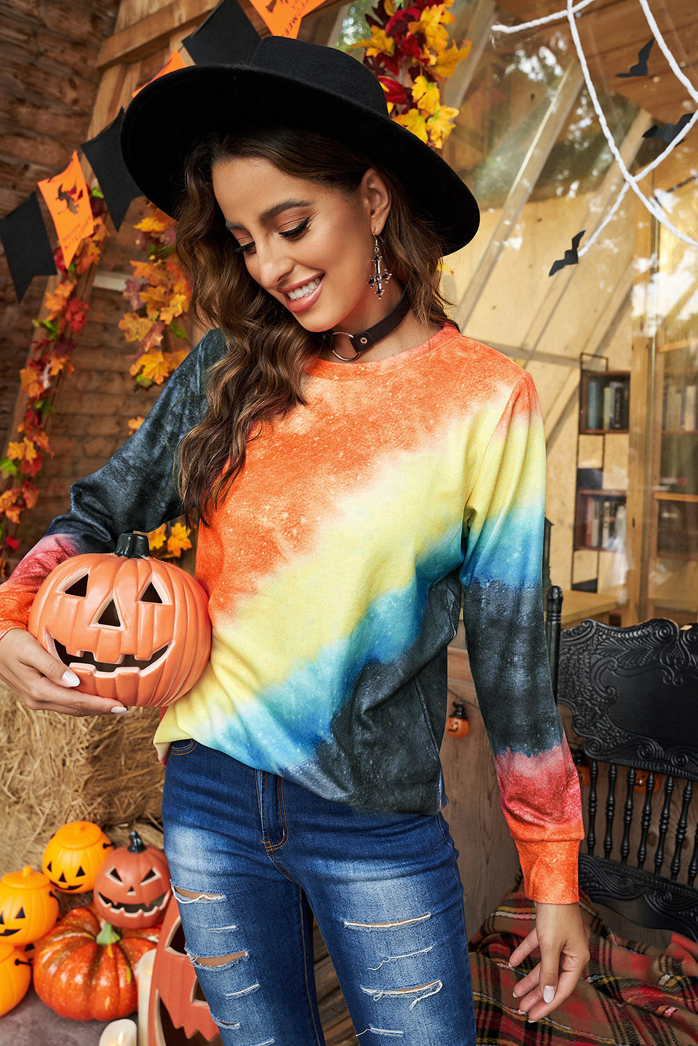 Ombre Orange Tie-dye Long Sleeve Top