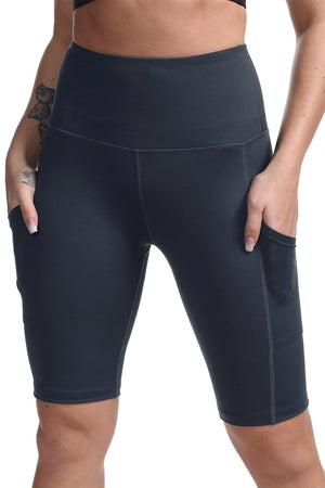 Gray High Waist Tummy Control Side Pockets Biker Yoga Shorts