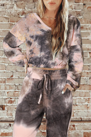 Black Tie-dye Crop Long Sleeve and Joggers Set