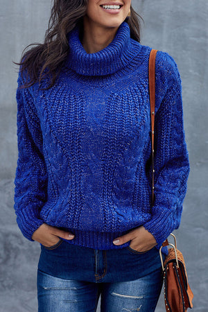 Blue Chunky Turtleneck Sweater