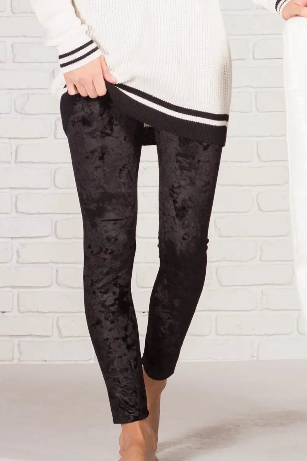 Black Velvet High Rise Leggings