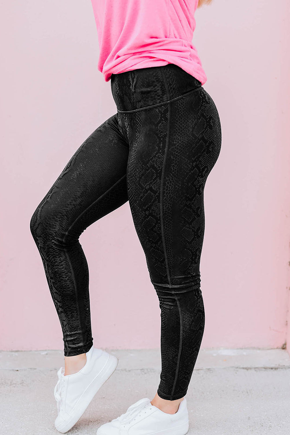 Black Striking Snakeskin Tummy Control Leggings